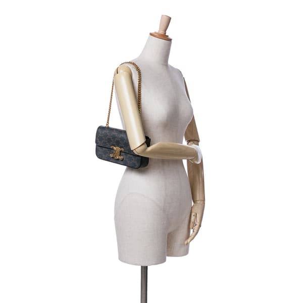 Pre-owned Celine Triomphe Coated Canvas Claude Chain Shoulder Bag Brown