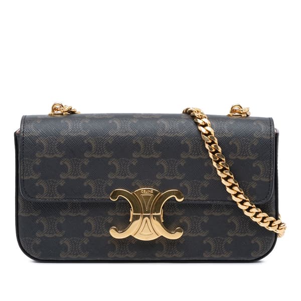 Pre-owned Celine Triomphe Coated Canvas Claude Chain Shoulder Bag Brown