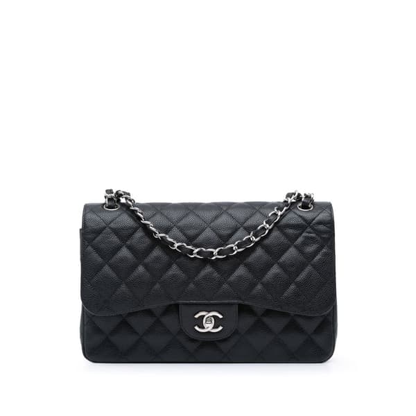 Pre-owned Chanel Jumbo Classic Caviar Double Flap Black