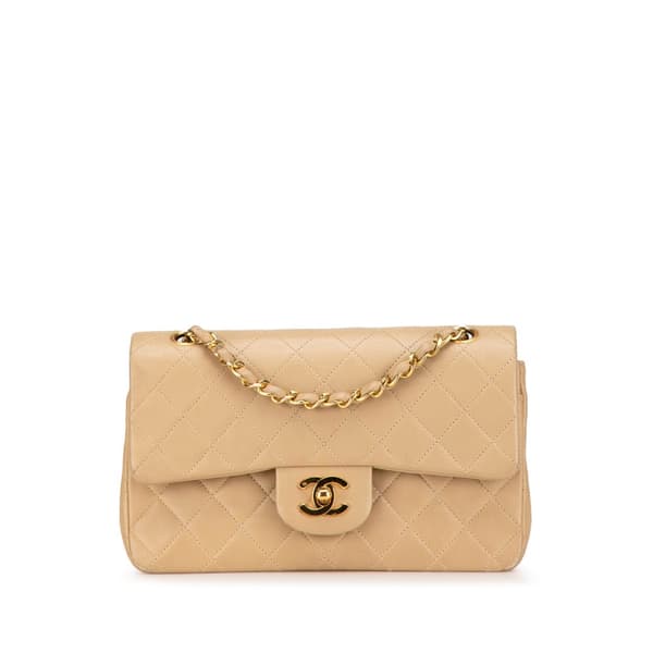 Pre-owned Chanel Small Classic Lambskin Double Flap Brown
