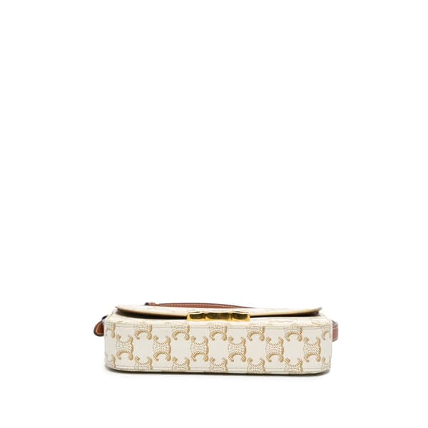 Pre-owned Celine Triomphe Coated Canvas Claude Shoulder Bag White