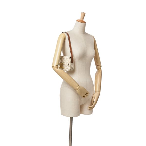 Pre-owned Celine Triomphe Coated Canvas Claude Shoulder Bag White