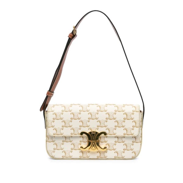 Pre-owned Celine Triomphe Coated Canvas Claude Shoulder Bag White