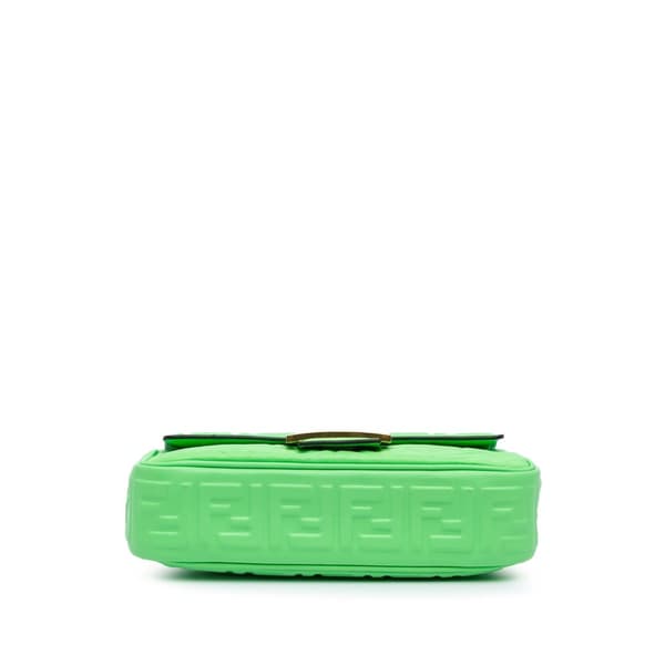 Pre-owned Fendi Zucca Embossed Leather Chain Midi Baguette Green