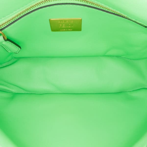 Pre-owned Fendi Zucca Embossed Leather Chain Midi Baguette Green