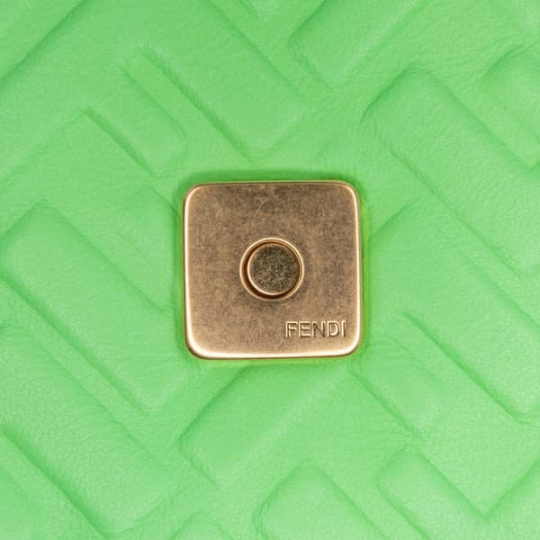 Pre-owned Fendi Zucca Embossed Leather Chain Midi Baguette Green