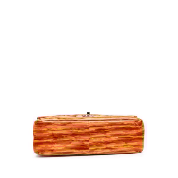 Pre-owned Chanel Jumbo Classic Patent Stiped Double Flap Orange