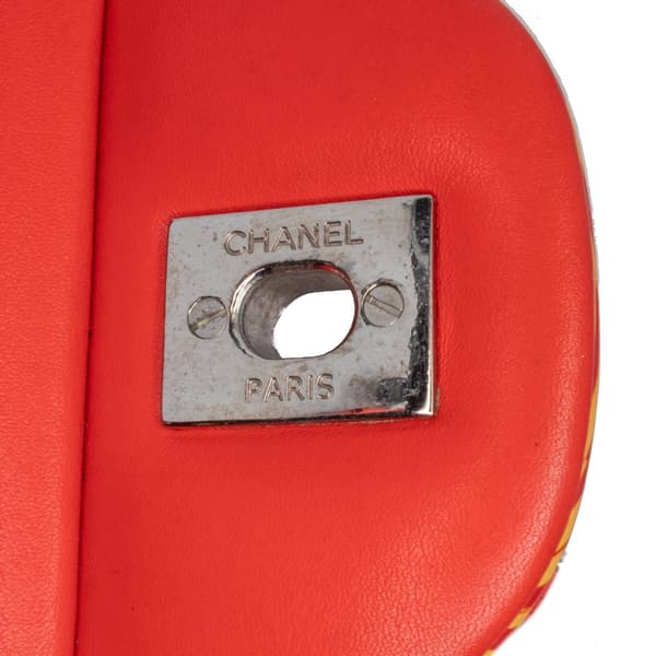 Pre-owned Chanel Jumbo Classic Patent Stiped Double Flap Orange