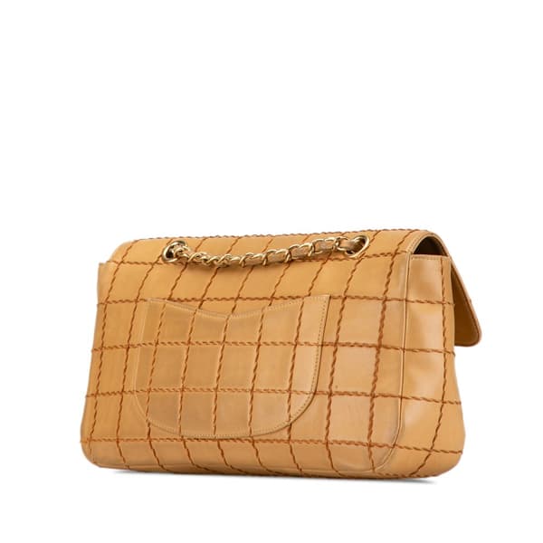 Pre-owned Chanel Lambskin Wild Stitch Chocolate Bar Chain Flap Brown