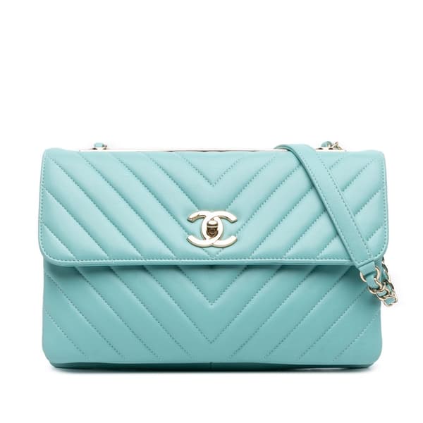Pre-owned Chanel Chevron Lambskin Trendy CC Flap Blue