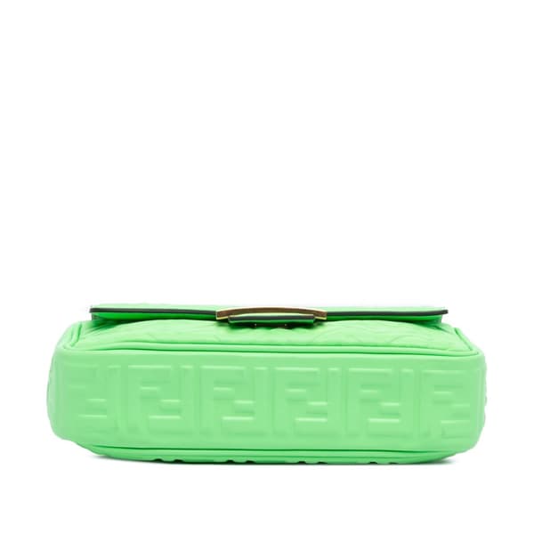 Pre-owned Fendi Zucca Embossed Leather Chain Midi Baguette Green