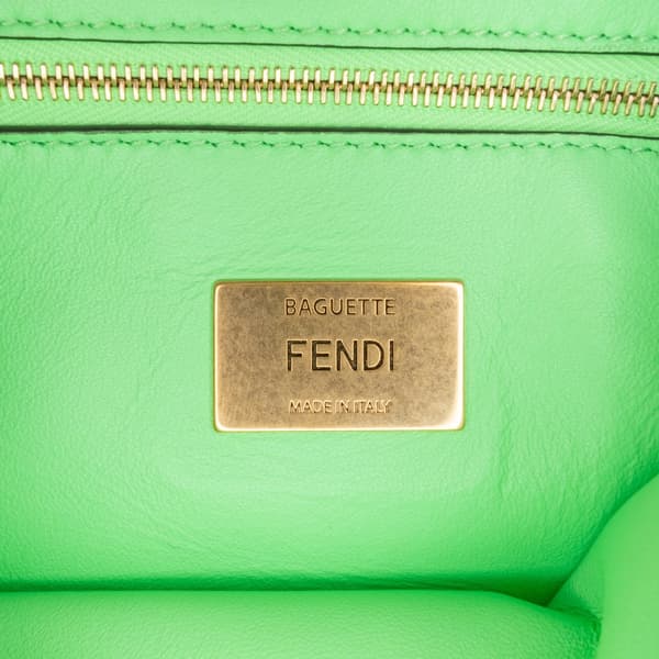 Pre-owned Fendi Zucca Embossed Leather Chain Midi Baguette Green