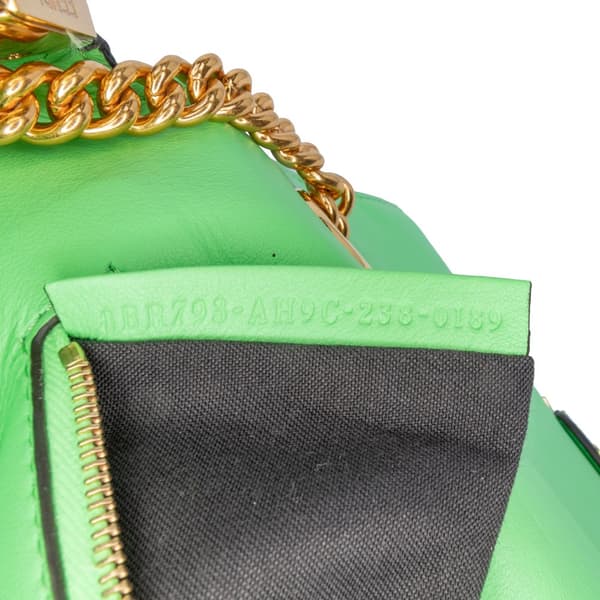Pre-owned Fendi Zucca Embossed Leather Chain Midi Baguette Green