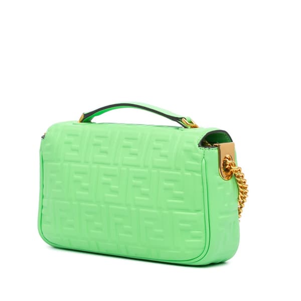 Pre-owned Fendi Zucca Embossed Leather Chain Midi Baguette Green