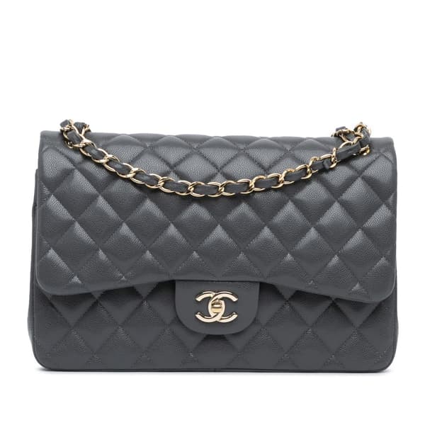 Pre-owned Chanel Jumbo Classic Caviar Double Flap Gray