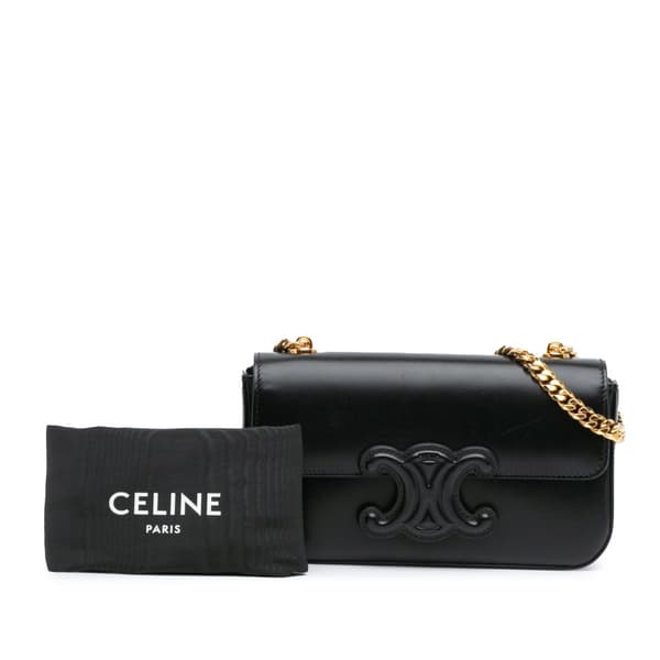 Pre-owned Celine Shiny Calfskin Claude Chain Shoulder Bag Black