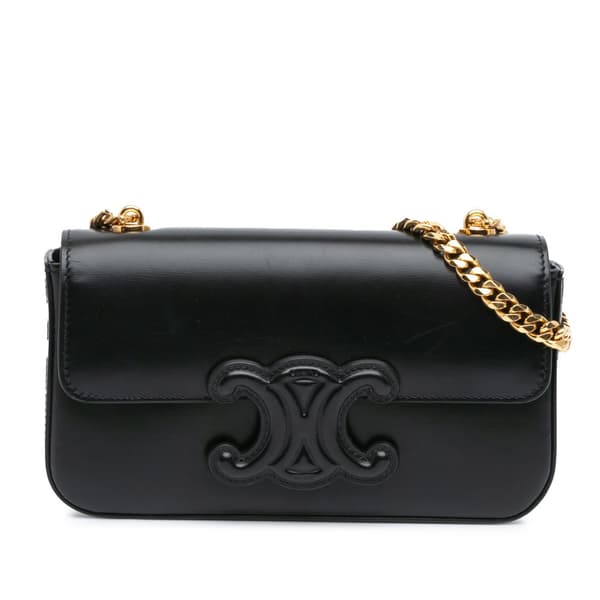 Pre-owned Celine Shiny Calfskin Claude Chain Shoulder Bag Black