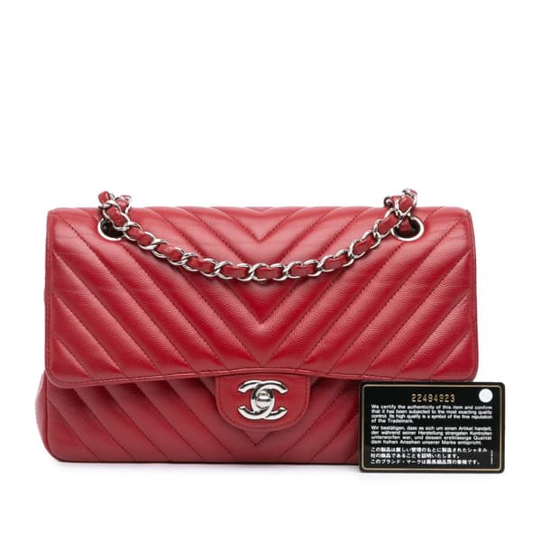 Pre-owned Chanel Medium Classic Chevron Caviar Double Flap Red