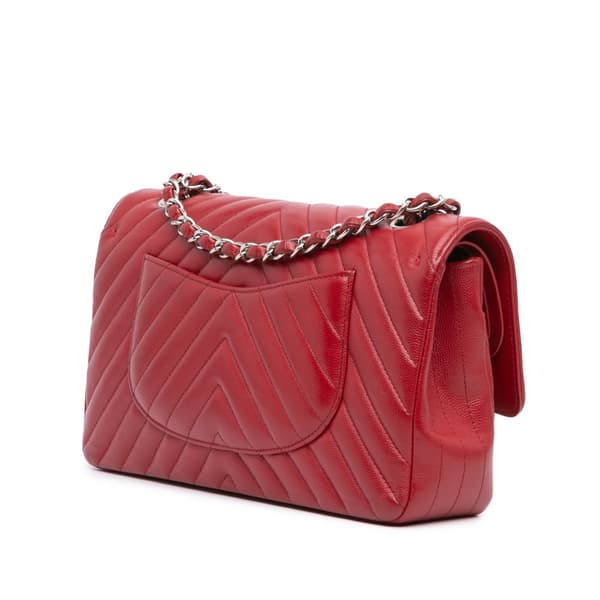 Pre-owned Chanel Medium Classic Chevron Caviar Double Flap Red