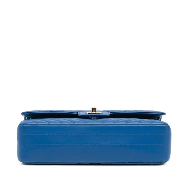Pre-owned Chanel Medium Classic Chevron Lambskin Double Flap Blue