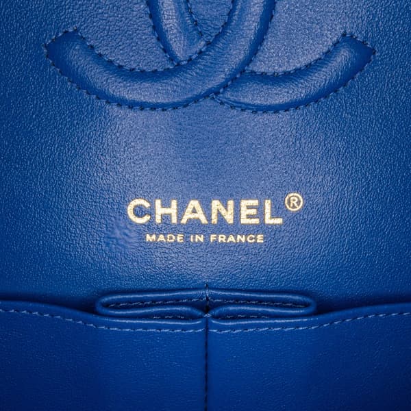 Pre-owned Chanel Medium Classic Chevron Lambskin Double Flap Blue