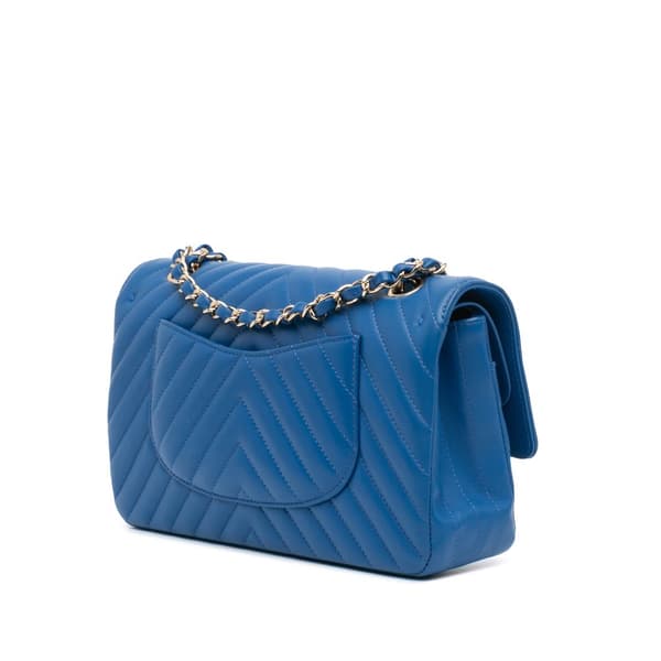 Pre-owned Chanel Medium Classic Chevron Lambskin Double Flap Blue