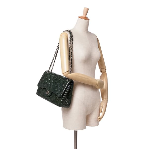 Pre-owned Chanel Jumbo Classic Patent Double Flap Blue