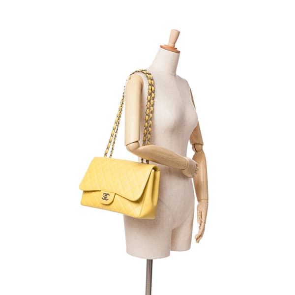 Pre-owned Chanel Jumbo Classic Caviar Single Flap Yellow