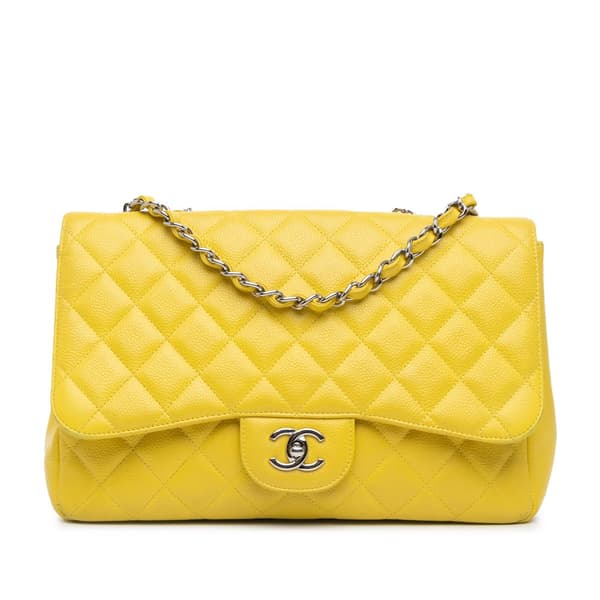 Pre-owned Chanel Jumbo Classic Caviar Single Flap Yellow