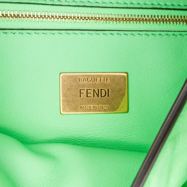 Pre-owned Fendi Zucca Embossed Leather Chain Midi Baguette Green