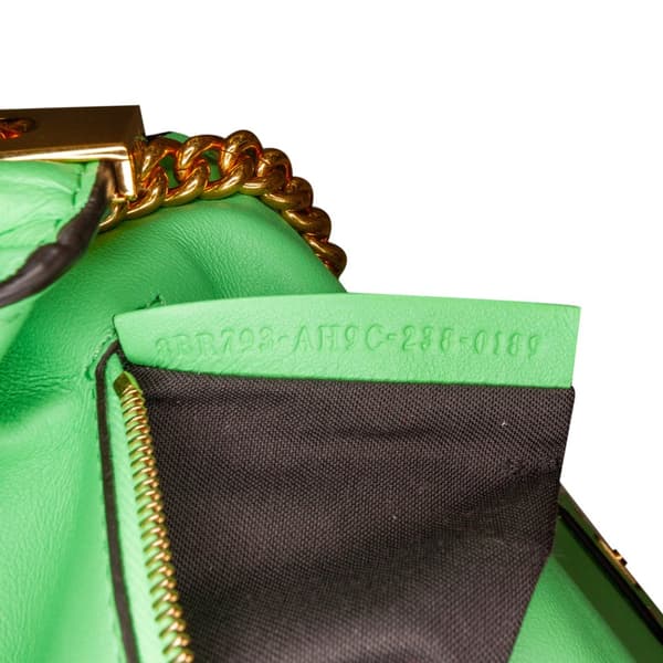 Pre-owned Fendi Zucca Embossed Leather Chain Midi Baguette Green