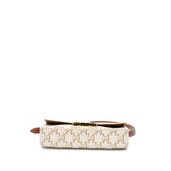 Pre-owned Celine Triomphe Coated Canvas Claude Shoulder Bag White