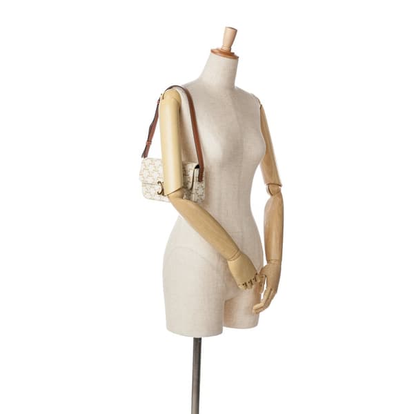 Pre-owned Celine Triomphe Coated Canvas Claude Shoulder Bag White