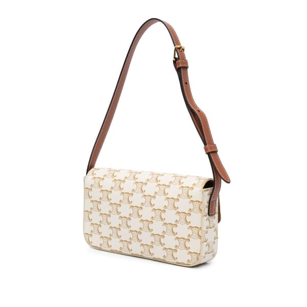 Pre-owned Celine Triomphe Coated Canvas Claude Shoulder Bag White