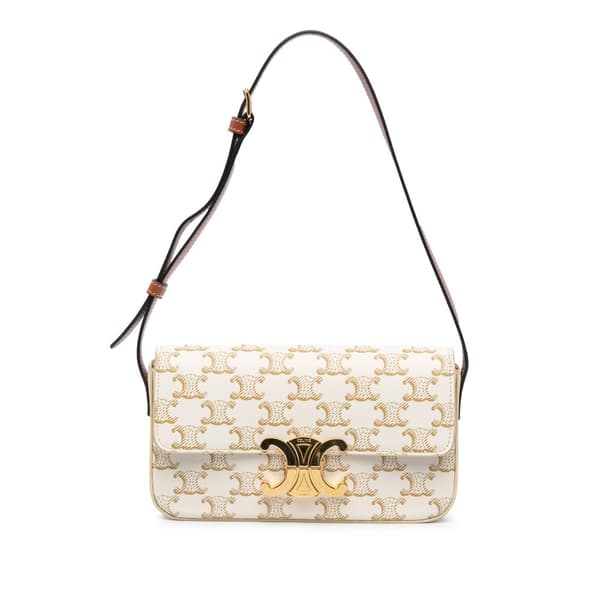 Pre-owned Celine Triomphe Coated Canvas Claude Shoulder Bag White