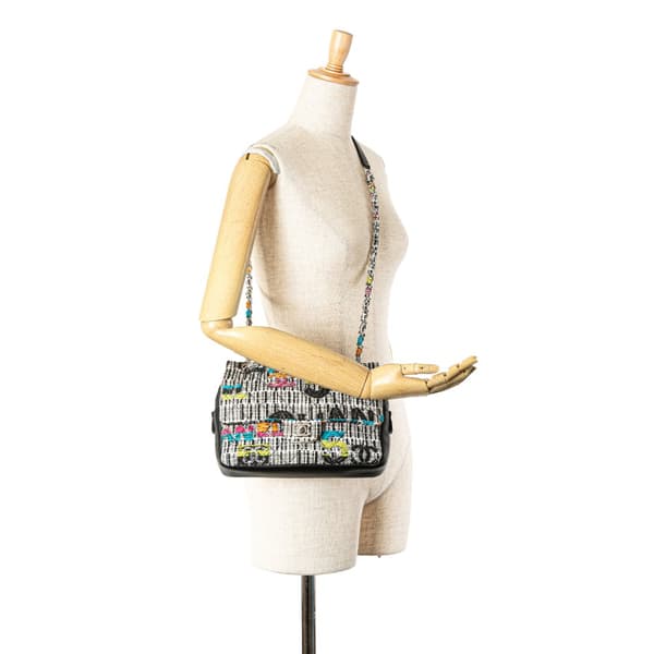 Pre-owned Chanel Tweed Easy Fantasy Flap Gray