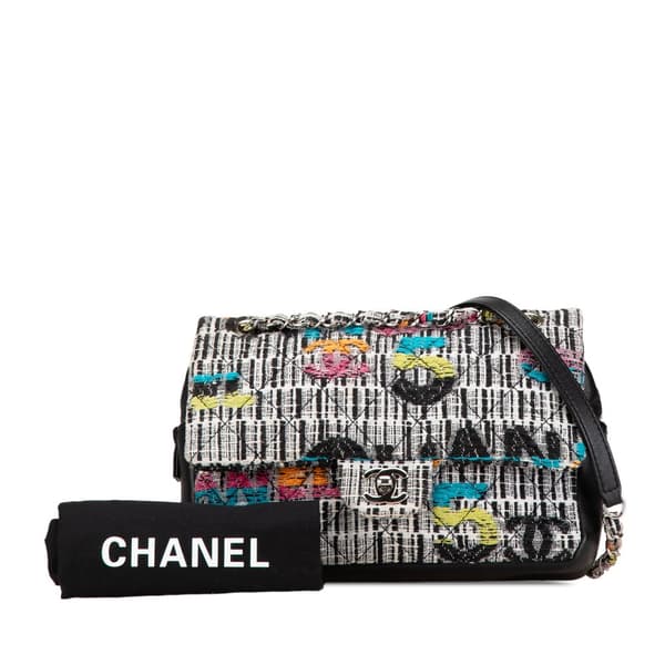 Pre-owned Chanel Tweed Easy Fantasy Flap Gray