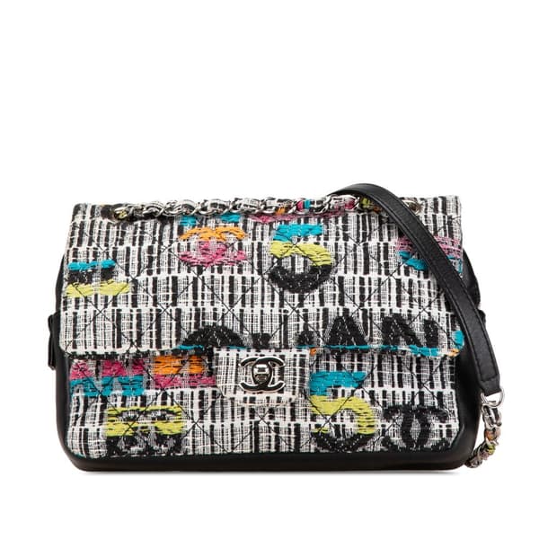Pre-owned Chanel Tweed Easy Fantasy Flap Gray