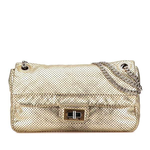 Pre-owned Chanel Medium Perforated Calfskin Reissue Drill Flap Gold