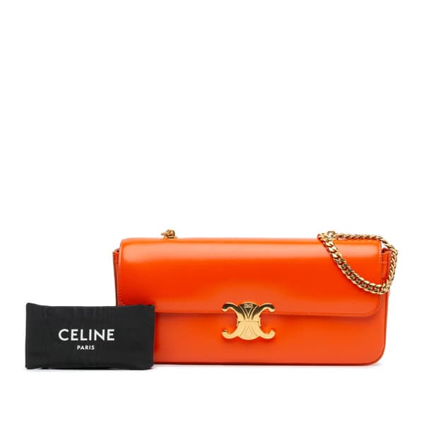 Pre-owned Celine Triomphe Calfskin Cuir Chain Shoulder Bag Orange