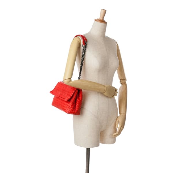 Pre-owned Bottega Veneta Small Nappa Intrecciato Olimpia Shoulder Bag Red