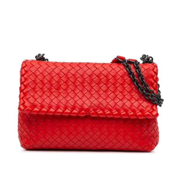 Pre-owned Bottega Veneta Small Nappa Intrecciato Olimpia Shoulder Bag Red