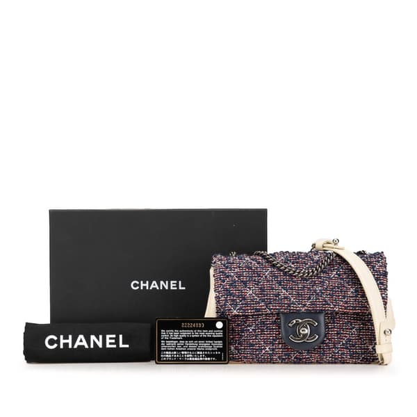 Pre-owned Chanel Mini Rectangular Tweed Single Flap Blue