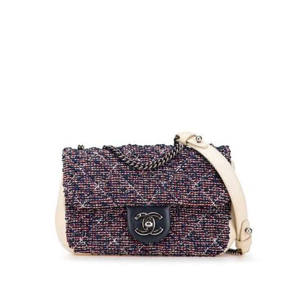 Pre-owned Chanel Mini Rectangular Tweed Single Flap Blue