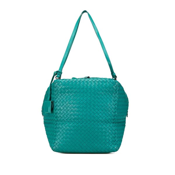 Pre-owned Bottega Veneta Nappa Intrecciato Cube Shoulder Bag Blue