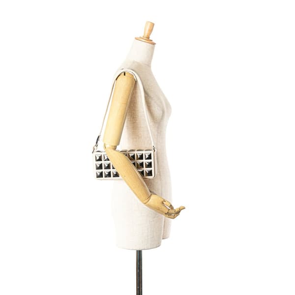 Pre-owned Chanel CC Jersey Pyramid Stud Flap White