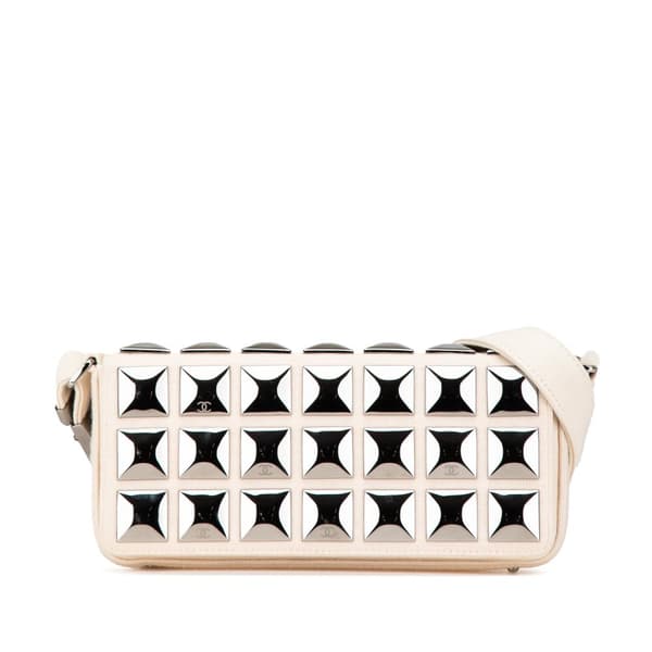 Pre-owned Chanel CC Jersey Pyramid Stud Flap White
