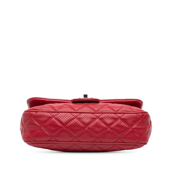 Pre-owned Chanel Medium Perforated Lambskin Punch Flap Red