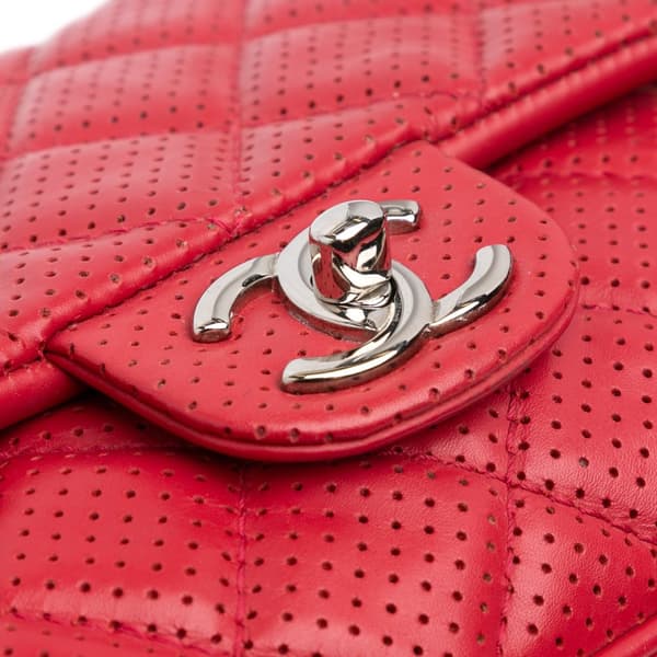 Pre-owned Chanel Medium Perforated Lambskin Punch Flap Red