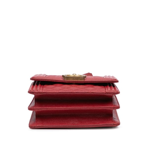 Pre-owned Chanel Quilted Caviar North South Boy Flap Red